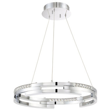 Satern Series 41 Watt Integrated LED Ring Pendant, Black Stainless, Chrome