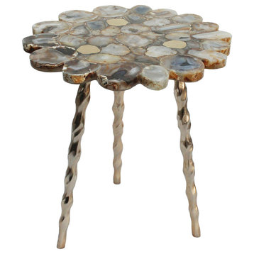 Gold Agate Side Table w/ Brass Inlay D18x19"