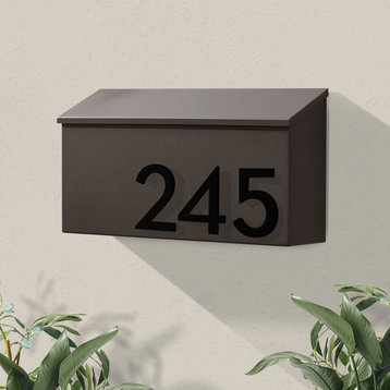The OG Wall Mounted Mailbox + House Numbers, Lock Included, Outgoing Flag, Brown, Black Font