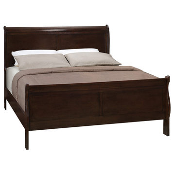 Benzara BM208177 Wooden Queen Size Bed with Curved Headboard, Brown