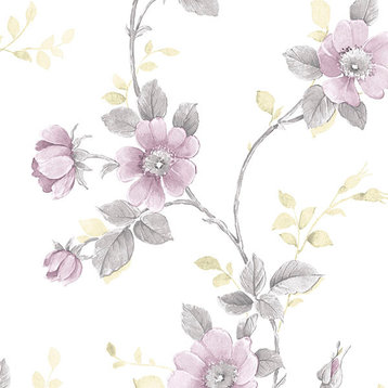 Norwall Rose Garden 2 RG35729  Poppy Wallpaper Grey, Purple