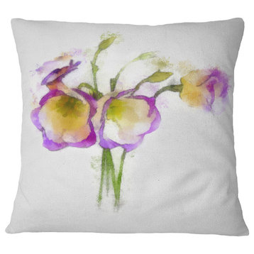 Eustoma Flowers Watercolor Sketch Floral Throw Pillow, 18"x18"