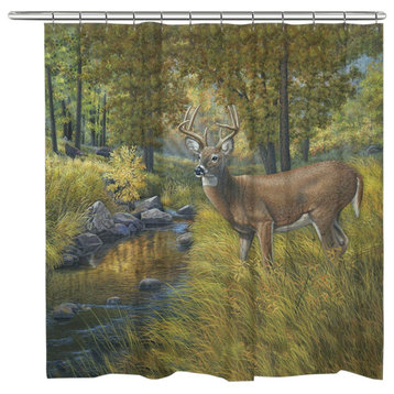 Creekside Deer Retreat Shower Curtain