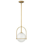 HINKLEY - Hinkley Somerset Pendant Medium Pendant, Heritage Brass - Chic and elegant, the Somerset collection exudes a quiet and precise sophistication. Subtly fusing modernity with vintage appeal, its etched opal glass deftly floats inside a streamlined metal yoke and ring while understated turned metal knobs add an authentic edge.