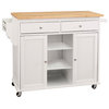Benzara BM163658 Wood Kitchen Cart, 2 Door Cabinet, Natural Brown, White