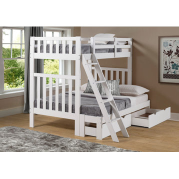 Aurora Twin Over Full Wood Bunk Bed, Storage Drawers, White