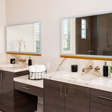 Elegant master bathroom with large format tile