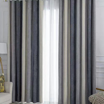 QYFLRDA On Sales Petrel Grey Stripe Chenille Custom Made Curtains