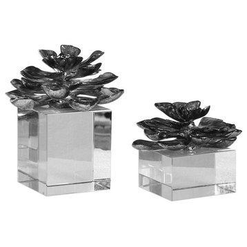 Indian Lotus Metallic Silver Flowers, Set of 2 Designed by Grace Feyock
