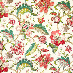 Indienne fabric Jacobean floral red pink teal - Fabric