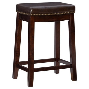 Linon Claridge Backless Faux Leather Counter Stool Wood Frame in Dark Brown