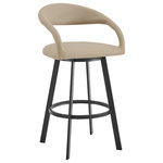 Armen Living - Ramona 26" Counter Stool With Matte Black Iron and Black Faux Leather, Beige, 30 Inch, Swivel - Embrace the eye-catching style and inviting comfort of our Ramona Swivel Counter or Bar Height Stool in Matte Black Iron and Faux Leather by Armen Living. Our streamlined barstool is based on an airy design with sleek stitching. The floating backrest seamlessly flows into the curved arms to make a stylish impact. The back, seat, and arms are all well-padded and covered in sleek faux leather to offer exceptional comfort. Faux leather is water, scratch, and stain resistance for easy care and maintenance. Elevated by four powder-coated iron legs, the Ramona Swivel Barstool promotes effortless dining, socializing, and comfort anywhere from your kitchen to your home office. The Ramona stool adds a dose of comfort and elegance to your kitchen island, pub table, home bar, or adjustable desk. This barstool includes a convenient, built-in footrest to relieve pressure from your legs and offer improved seating posture. Its smooth 360-degree swivel function delivers added mobility and flexibility, allowing you to engage in conversations all around you with ease. The Ramona Swivel Counter or Bar Height Stool is available in matte black iron with Beige or Black faux leather and serves as a stunning complement to any corner of your home.