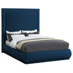 Meridian Furniture - Brooke Linen Textured Fabric Upholstered Bed, Navy, Queen - Sleep like royalty when you're snoozing in this Brooke linen textured fabric bed. The big attraction here is super high headboard that towers over your sleeping space, adding elegance and refinement with every inch. A padded surface on the headboard gives you a comfortable spot for reading or watching TV before bed. Both the base and the headboard feature rich navy linen textured fabric upholstery for a lavish look that wows from every angle.