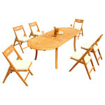 Teak Deals - 7-Piece Outdoor Teak Dining Set: 94" Oval Extn Table, 6 Surf Folding Arm Chairs - Set includes: 94" Double Extension Oval Dining Table and 6 Folding Arm Chairs.