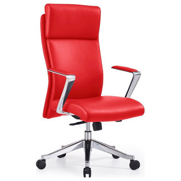 Adjustable Ergonomic Draper Leather Executive Chair With Aluminum Frame, Red