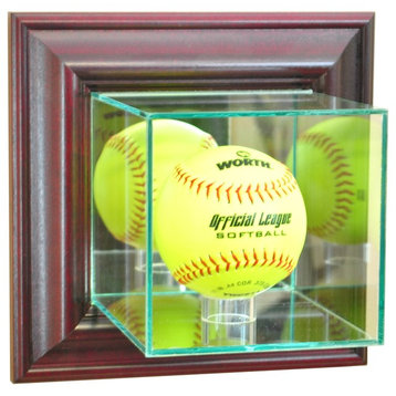 Wall Mounted Softball Display Case, Cherry