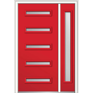 Clear 5-Lite Fiberglass Smooth Door With Sidelite, 53"x81.75", RH In-Swing