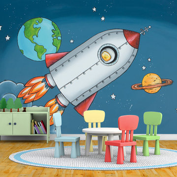 Outer space playroom mural