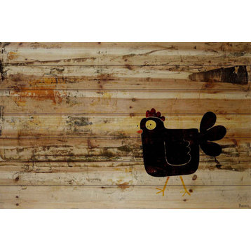 "Chicken Eye" Painting Print on Natural Pine Wood, 36"x24"