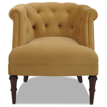 Mid Century Accent Chair, Velvet Seat With Elegant Tufted Curved Back, Gold