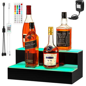 LED Lighted Liquor Bottle Display Shelf Bar Shelves w/ Remote & App Control, 2 Tiers 16 Inch