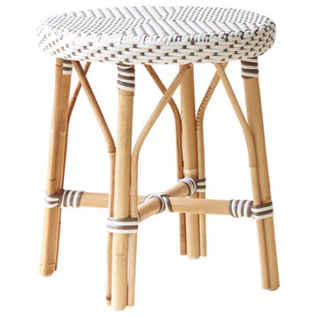 Simone Rattan Dining Stool, White With Cappuccino Dots