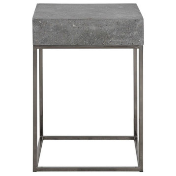Square Concrete End Table Stainless Steel Cross Legs - Furniture - Table