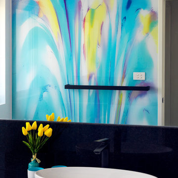 VR Art Glass - one home, two stunning BATHROOMS