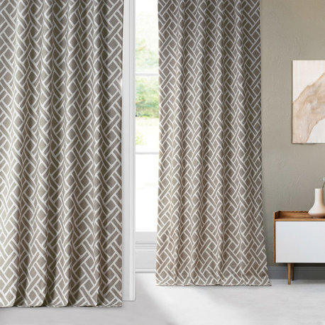 Martinique Printed Cotton Blackout Curtain Panel, Martinique Taupe, 50x96