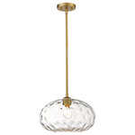Z-Lite - Chloe One Light Pendant, Olde Brass - Define your modern space with the eye-catching streamlined presence of this one-light pendant. Rounded shades are made from clear water-textured glass suspended from a sleek steel frame with an olde-brass finish. Your contemporary dining room or family space gets an instant boost with this sophisticated fixture.