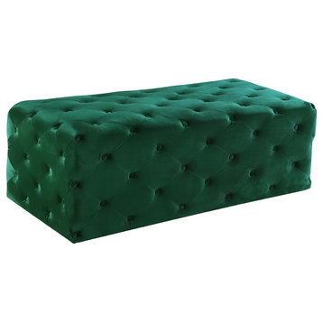 Casey Velvet Upholstered Ottoman/Bench, Green