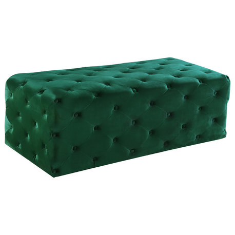 Casey Velvet Upholstered Ottoman/Bench, Green