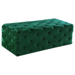 Meridian Furniture - Casey Velvet Upholstered Ottoman/Bench, Green - Prop your feet up and get comfy with the Casey green velvet ottoman. This elegant ottoman features a glamorous design with heavy tufting from top to bottom, giving it a sophisticated, upscale look. The padding beneath its velvet upholstery is plump and thick, so your feet and lower legs sink into it in lavish comfort. Buy it on its own, or pair it with other items in the collection for a coordinated vibe in your space.
