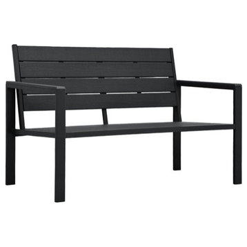 vidaXL Outdoor Patio Bench Garden Bench with Armrests HDPE Black Wood Look