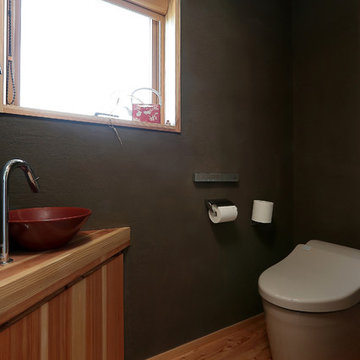 シラスの塗り壁で落ち着きあるトイレ