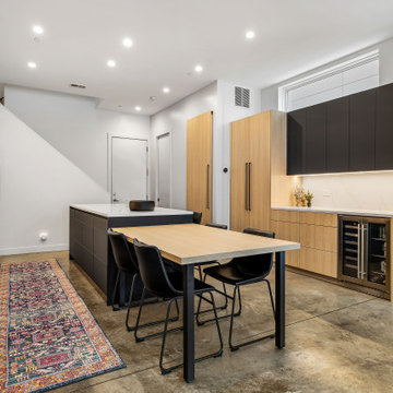 Sophisticated matte black and warm rift cut oak collision