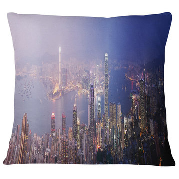 Hong Kong From Day To Night Cityscape Photo Throw Pillow, 16"x16"