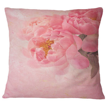 Peony Flowers On Pink Background Floral Throw Pillow, 18"x18"