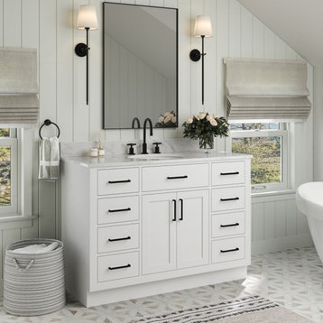 Ariel Hepburn 49" Oval Sink Bath Vanity, White, 0.75" Carrara Marble