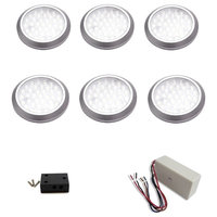6 piece neutral white LED puck light kit with 25W hardwired power supply