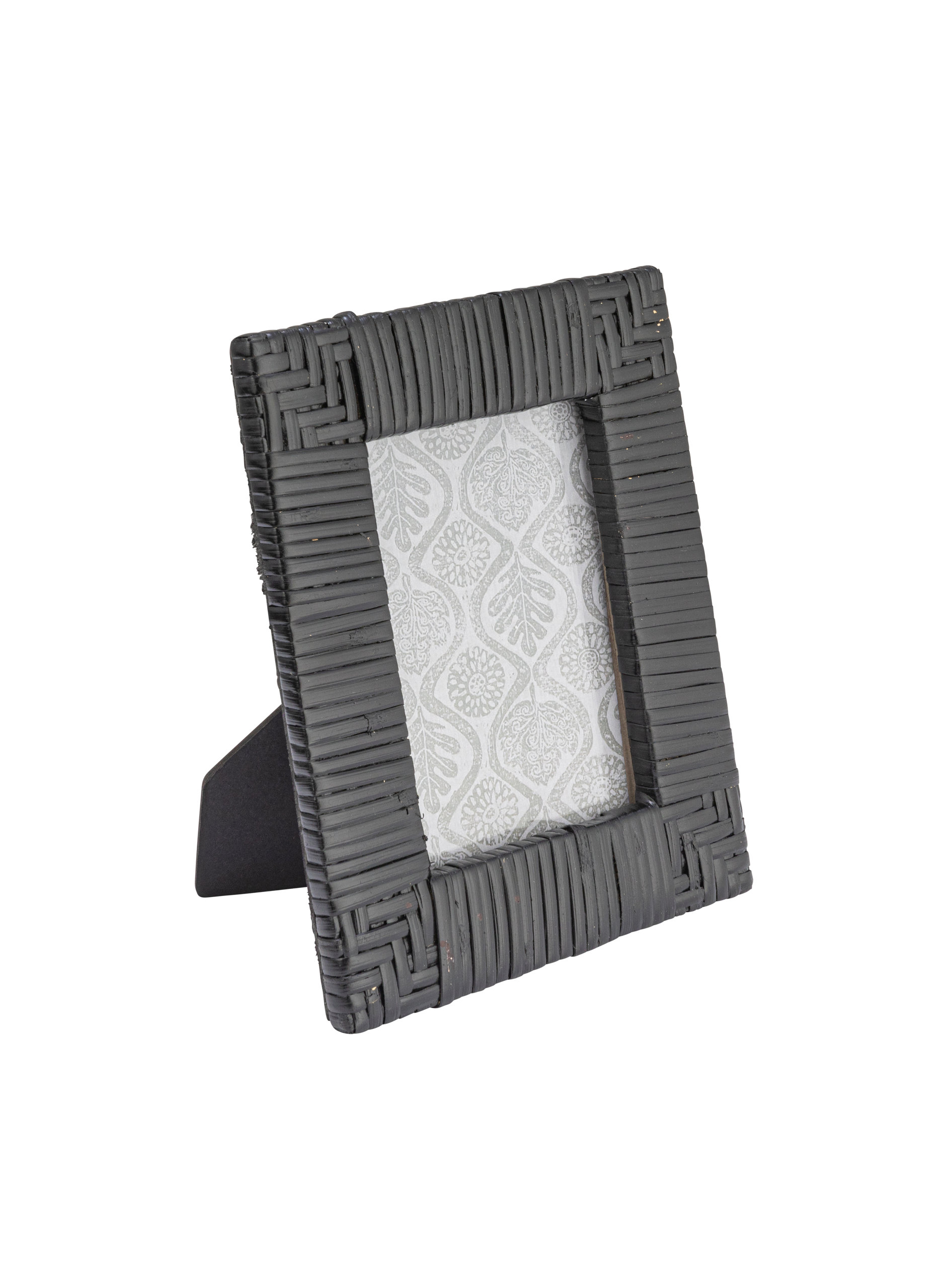 Handwoven Rattan Photo Frame, Black, Holds 4