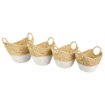Dip-Dyed Water Hyacinth Wicker Storage Baskets with Round Handles, Set of 4