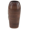 Large Cylinder Natural Mango Wood Vase With Gold Metal Coral Design