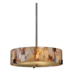 www.essentialsinside.com:  bowers 3 light marble drum pendant light - Pendant Lighting