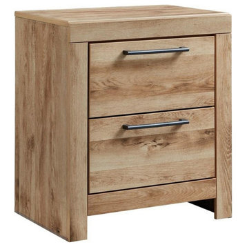 Amy 24 Inch Modern Wood Nightstand 2 Drawers 2 Usb Ports Natural Brown