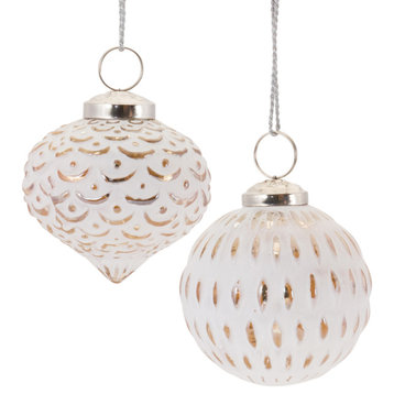White Washed Glass Ornament, 6-Piece Set