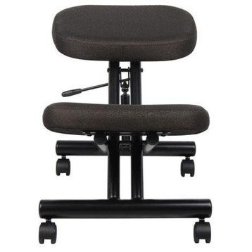 Ergonomic Kneeling Chair Steel Frame Knee Stool in Black Fabric