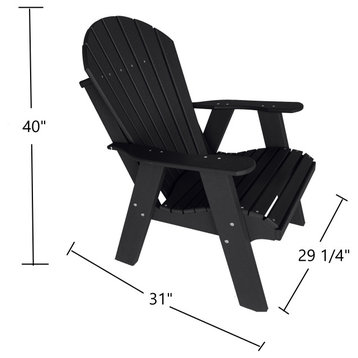 Phat Tommy Fire Pit Chair - Poly Adirondack Chair, Outdoor Patio Chair, Black