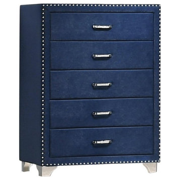 Coaster Melody 5-drawer Velvet Upholstered Chest Pacific Blue