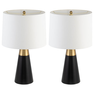 Metal, Set of 2, 24"H, 2Tone Cone Tbl Lamps, Black/Gold